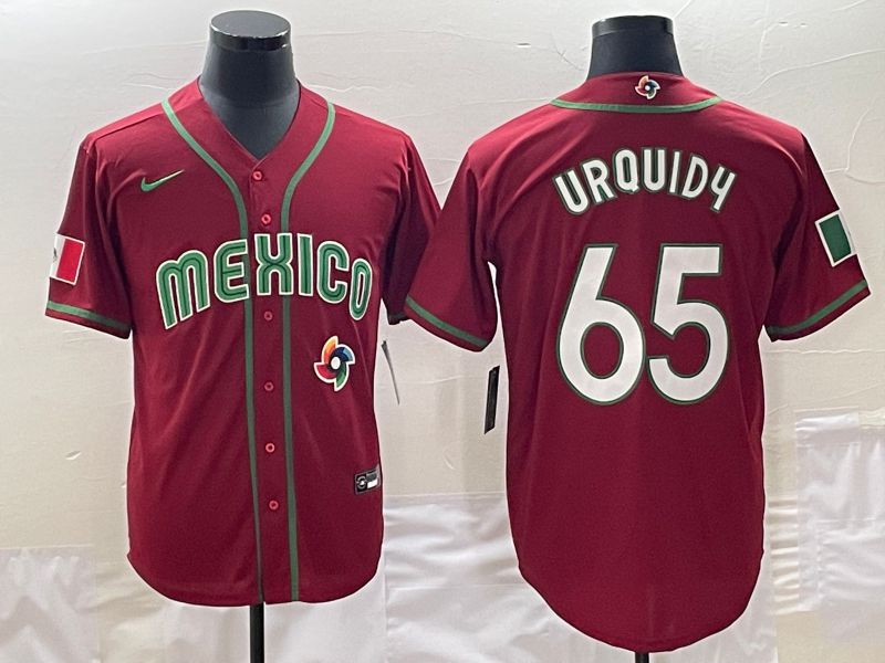Men 2023 World Cub Mexico 65 Urquidu Red Nike MLB Jersey9